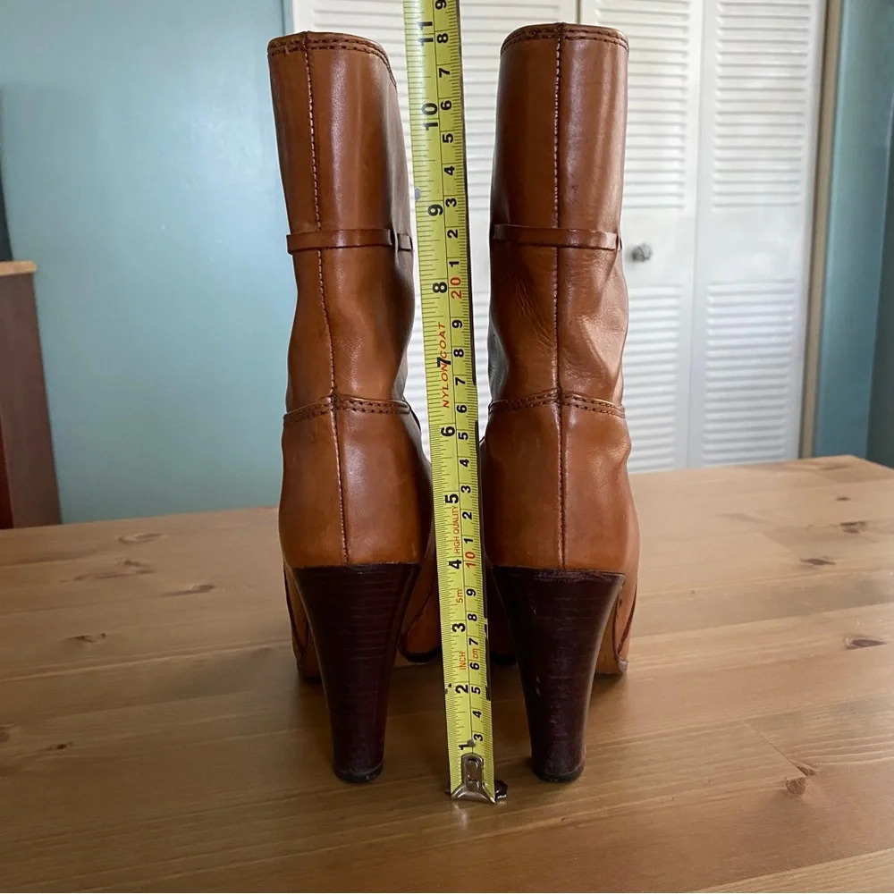 Hana Mackler Cognac 100% Genuine Leather Ankle Boots 8 AA Narrow VTG 80s 4” Heel - Picture 6 of 13